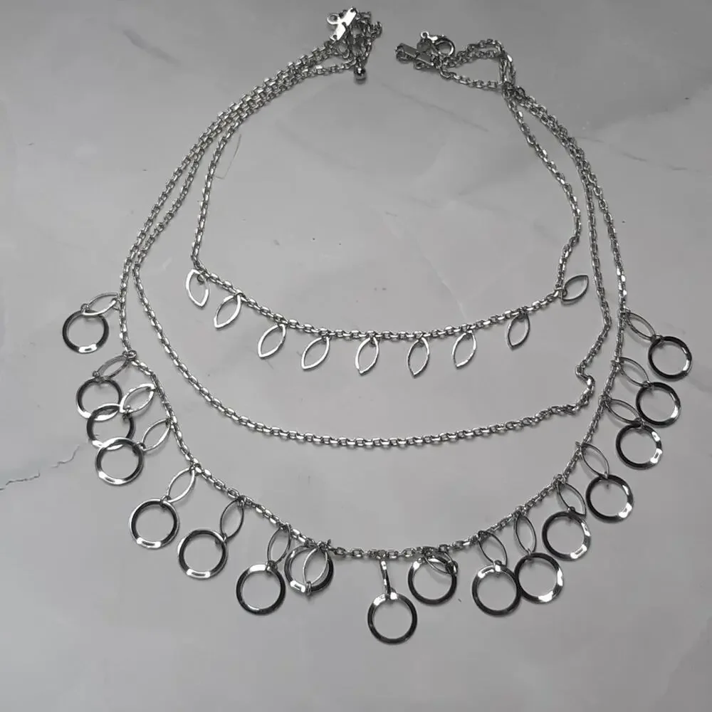 Triple Layer Silver Necklace - Picture 4 of 5